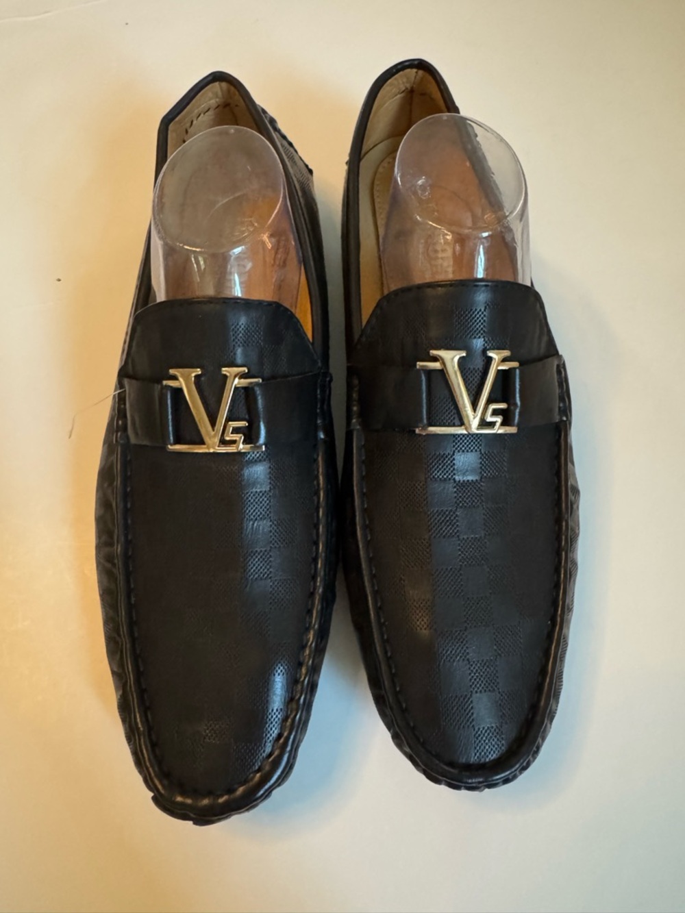 -Emblem Black Men's Leather Slip-On Loafers